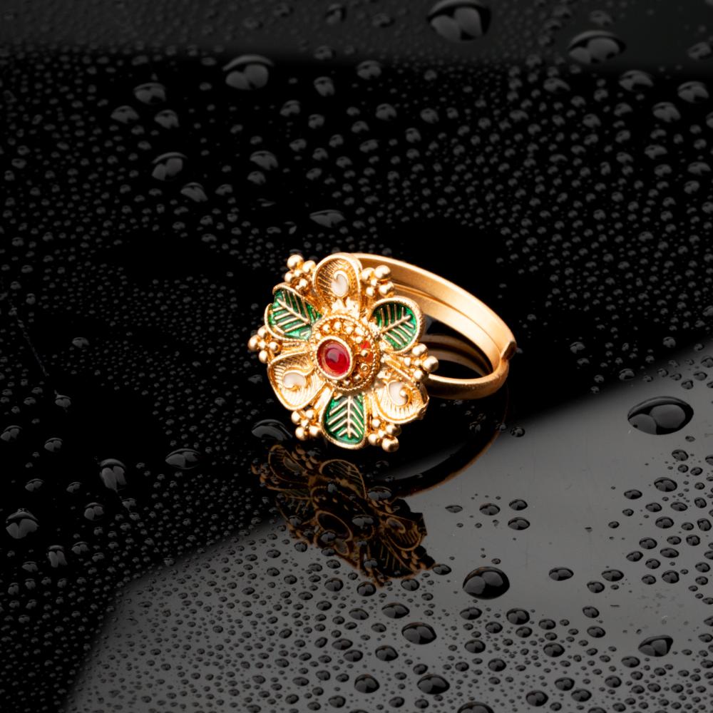 ChicCharm Jewellery Brass Gold Plated Synthetic Stone And Meenakari Rings