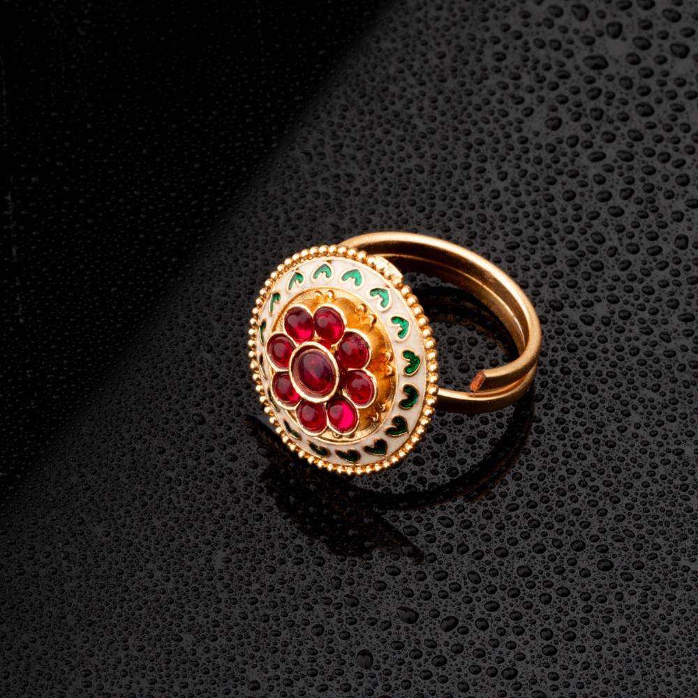 ChicCharm Jewellery Brass Gold Plated Synthetic Stone And Meenakari Rings