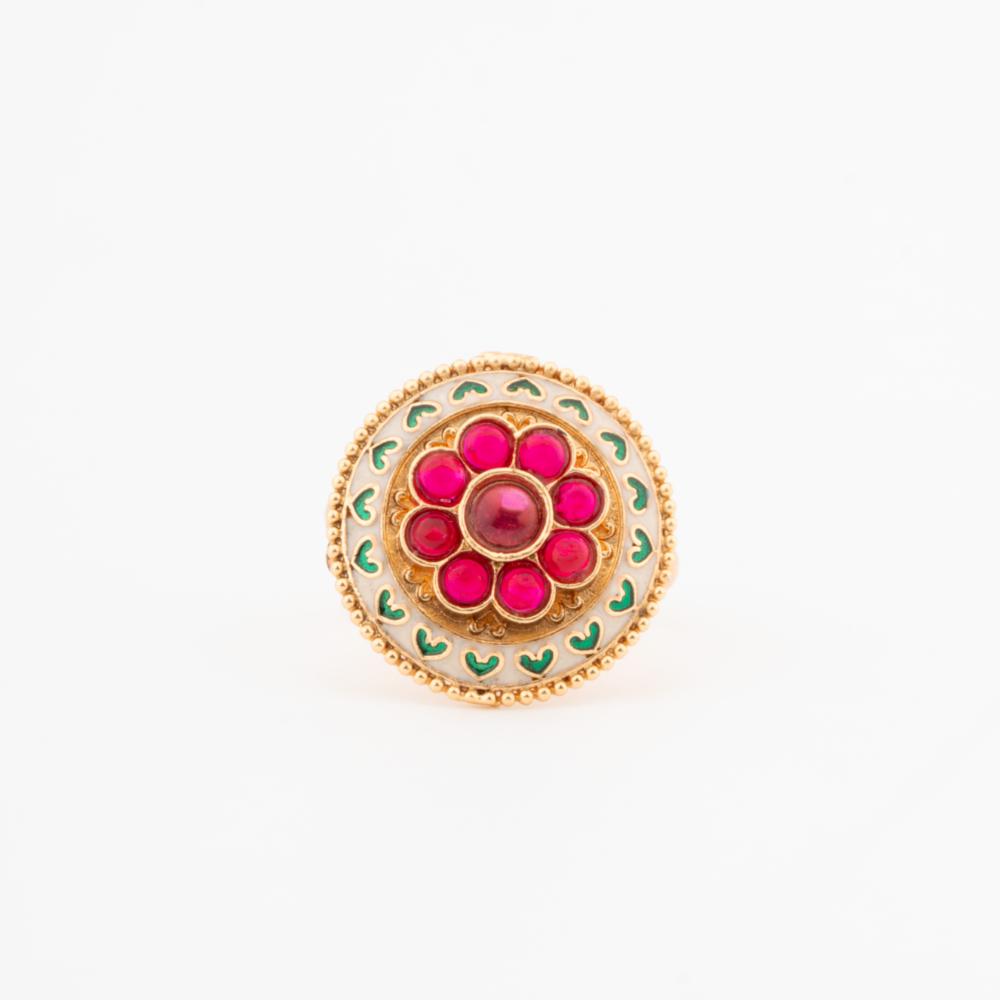 ChicCharm Jewellery Brass Gold Plated Synthetic Stone And Meenakari Rings