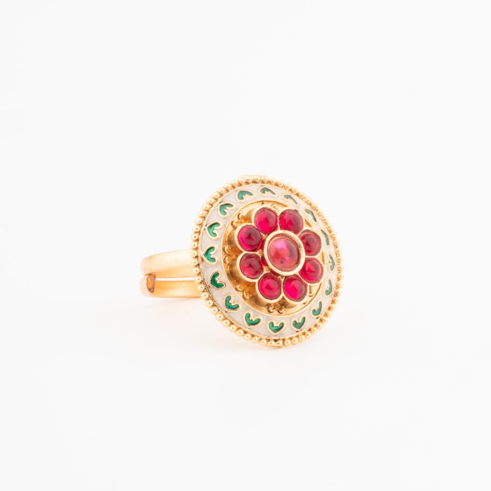 ChicCharm Jewellery Brass Gold Plated Synthetic Stone And Meenakari Rings