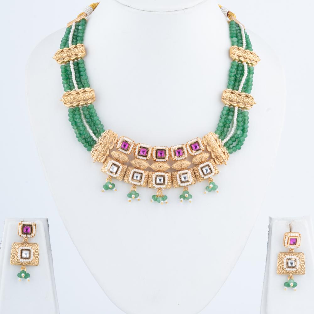 ChicCharm Jewellery Brass And Copper Gold Plated Rajwadi Necklace Set