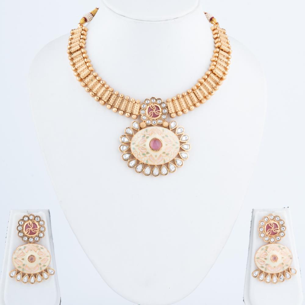 ChicCharm Jewellery Brass And Copper Gold Plated Rajwadi Meenakari Necklace Set
