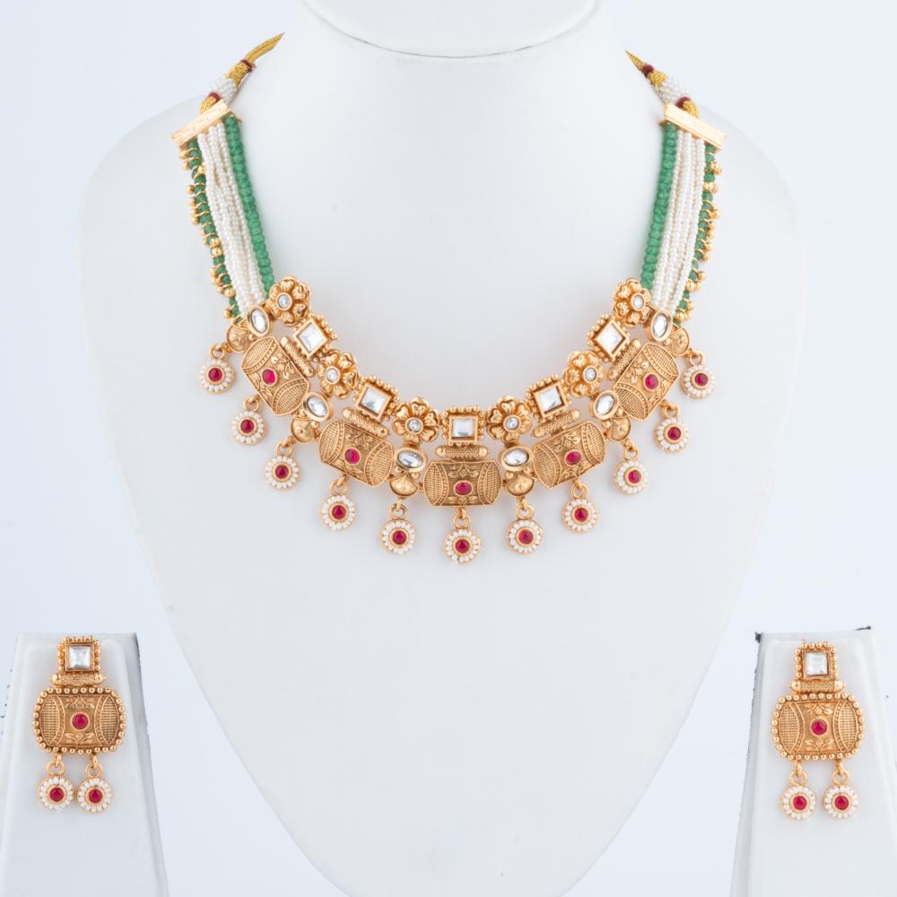 ChicCharm Jewellery Brass And Copper Gold Plated Rajwadi Necklace Set