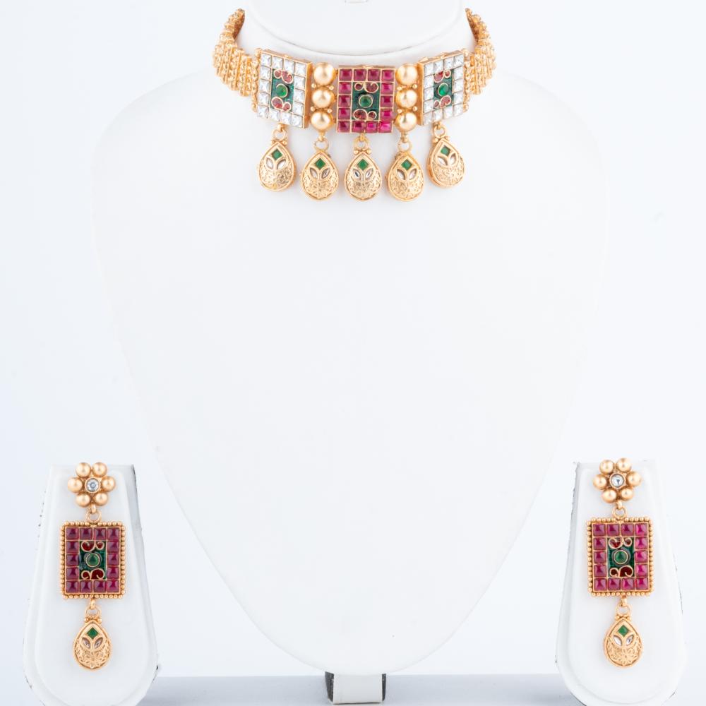 ChicCharm Jewellery Brass And Copper Gold Plated Rajwadi Necklace Set