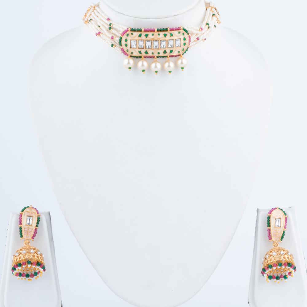 ChicCharm Jewellery Brass And Copper Gold Plated Rajwadi Meenakari Necklace Set