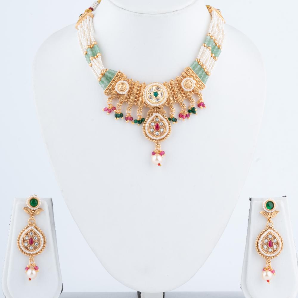 ChicCharm Jewellery Brass And Copper Gold Plated Rajwadi Necklace Set