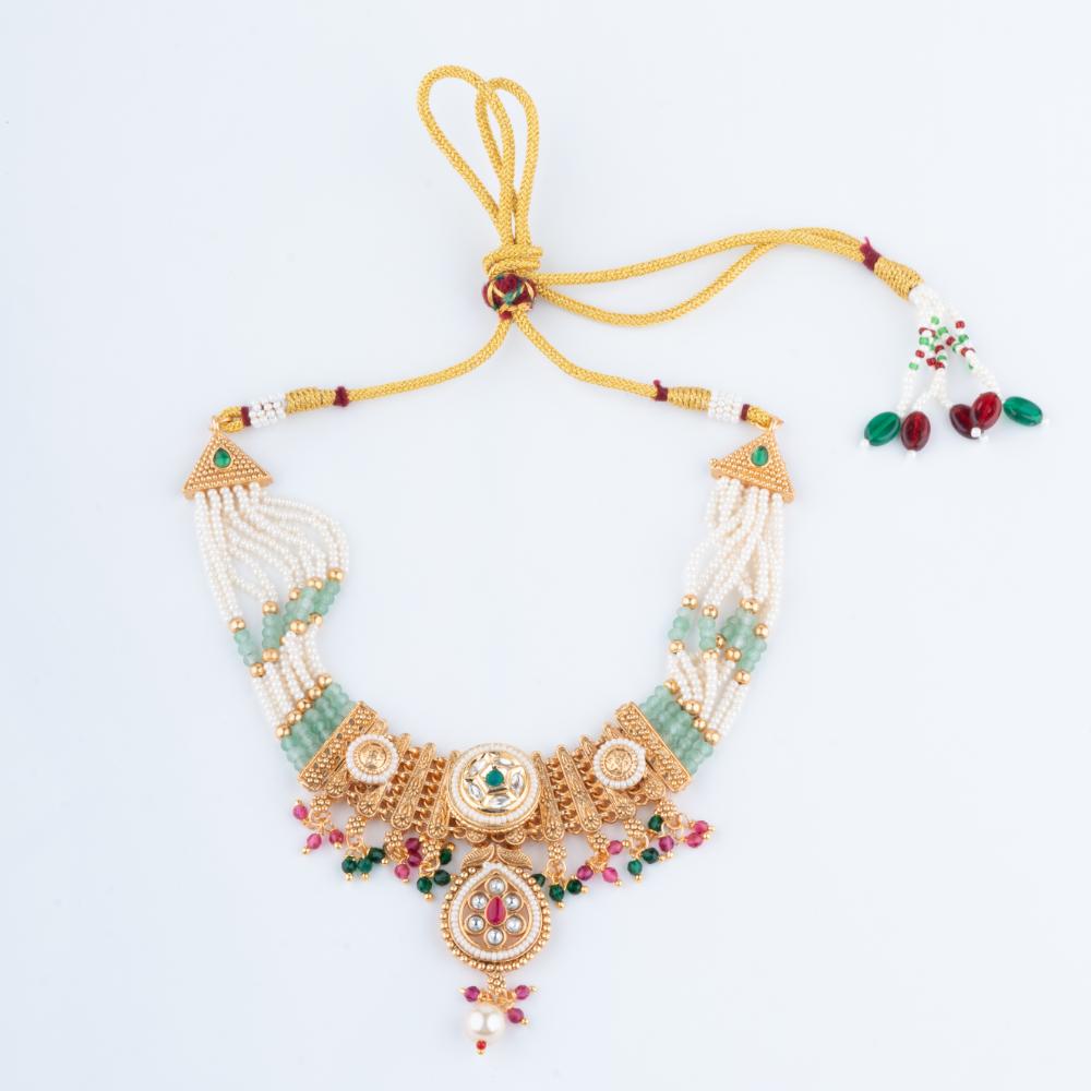 ChicCharm Jewellery Brass And Copper Gold Plated Rajwadi Necklace Set