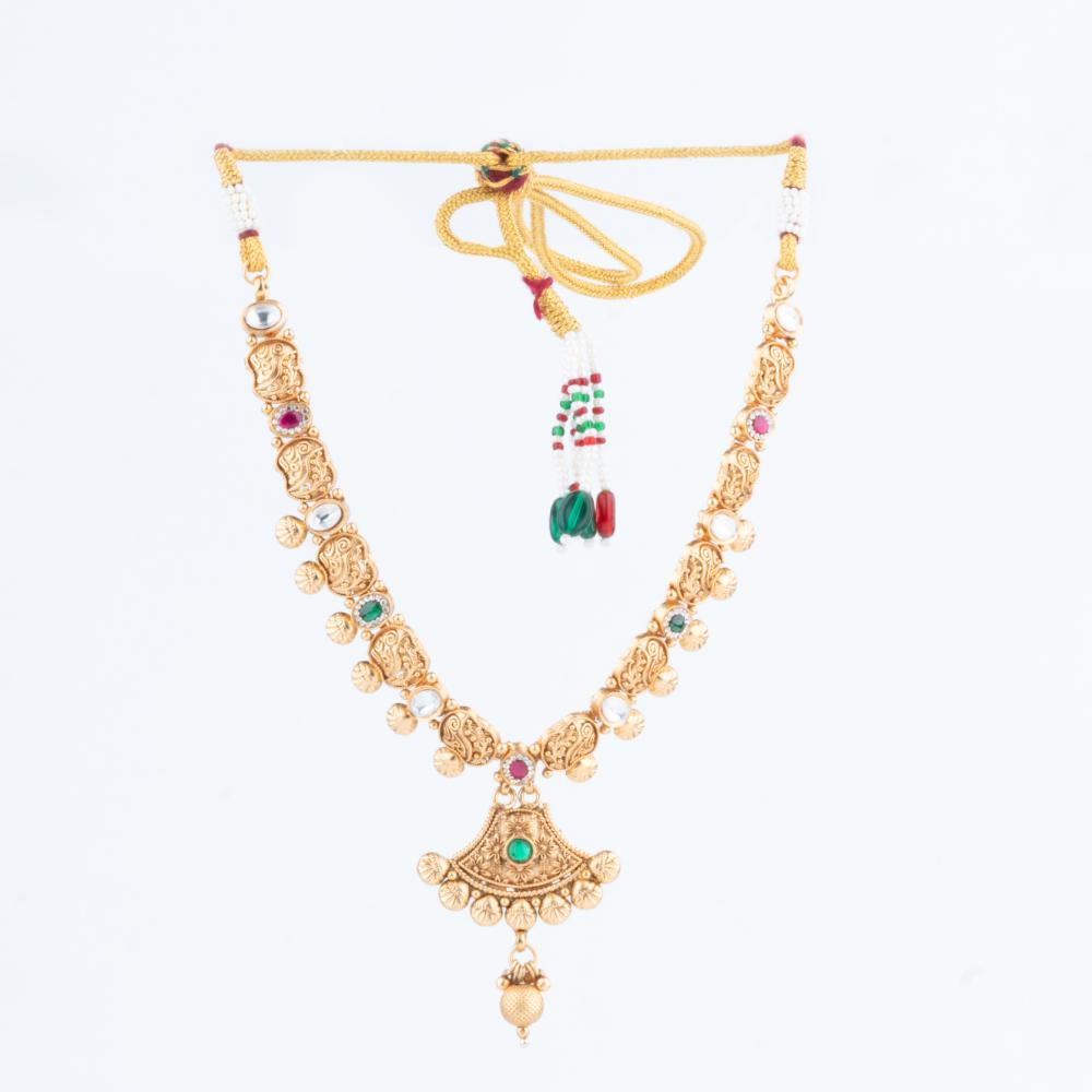 ChicCharm Jewellery Brass And Copper Gold Plated Rajwadi Necklace Set
