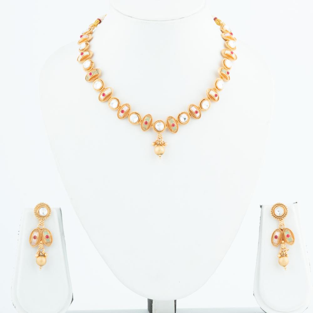 ChicCharm Jewellery Brass And Copper Gold Plated Rajwadi Meenakari Necklace Set