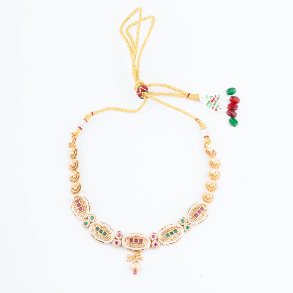 ChicCharm Jewellery Brass And Copper Gold Plated Rajwadi Necklace Set