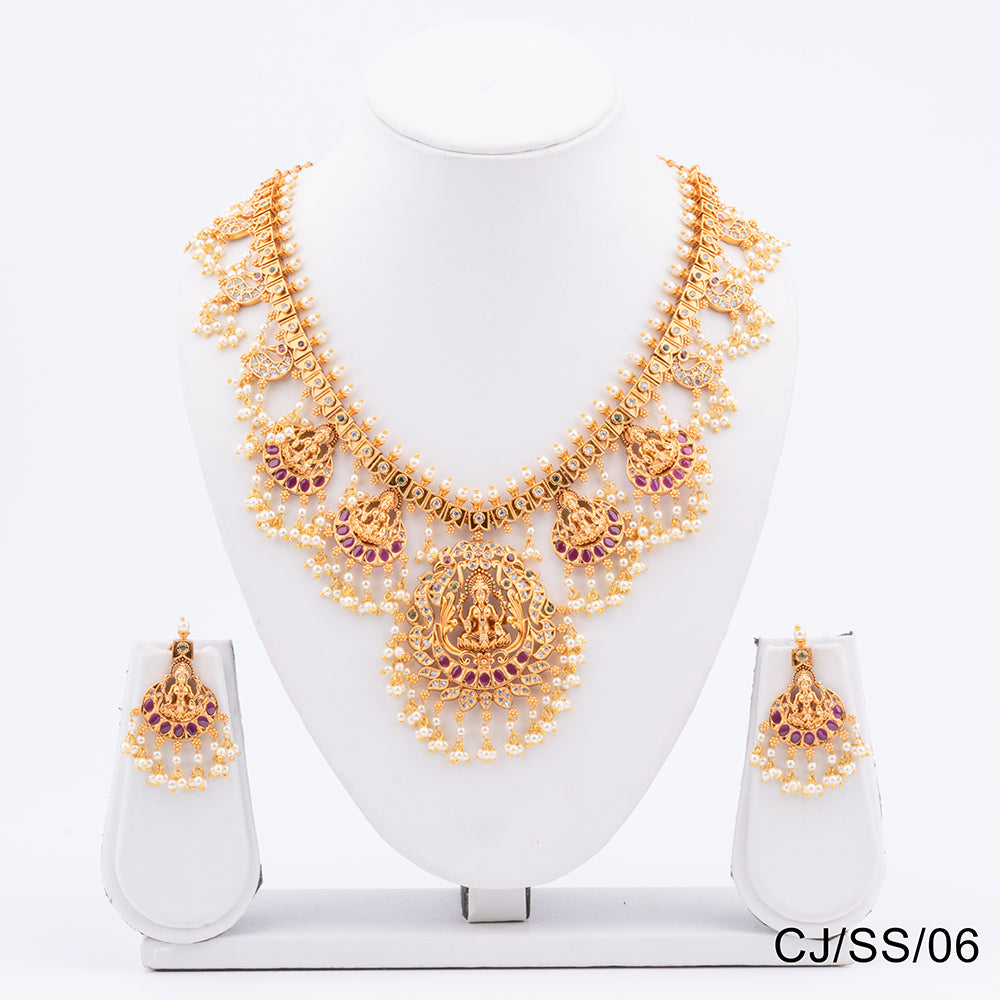 Chiccharm Jewellery Brass and Copper Rajwadi Temple Hasli Necklace Set