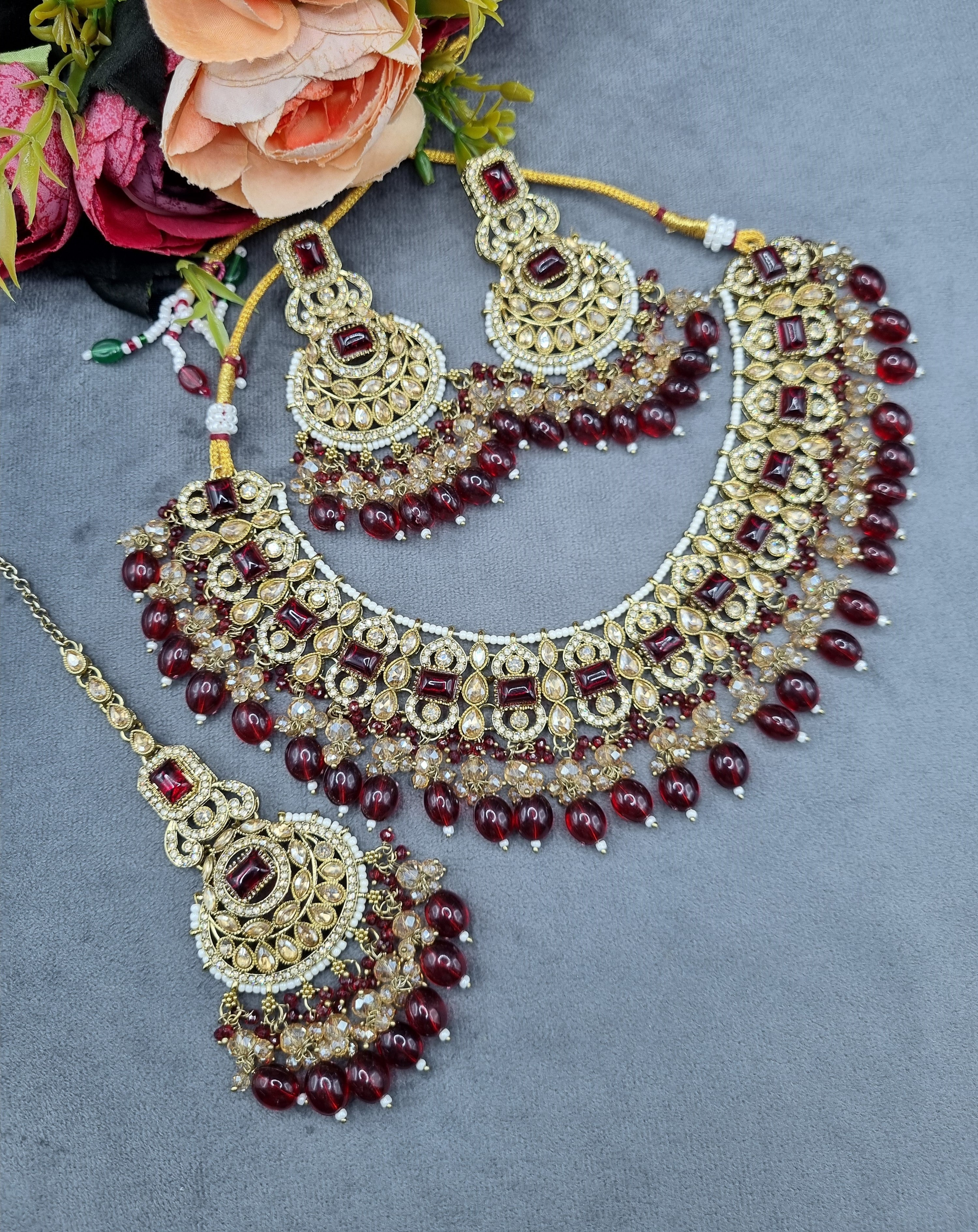 LAFZ Crystal Jewelry Set with Earrings & Maang Tikka - CK1693