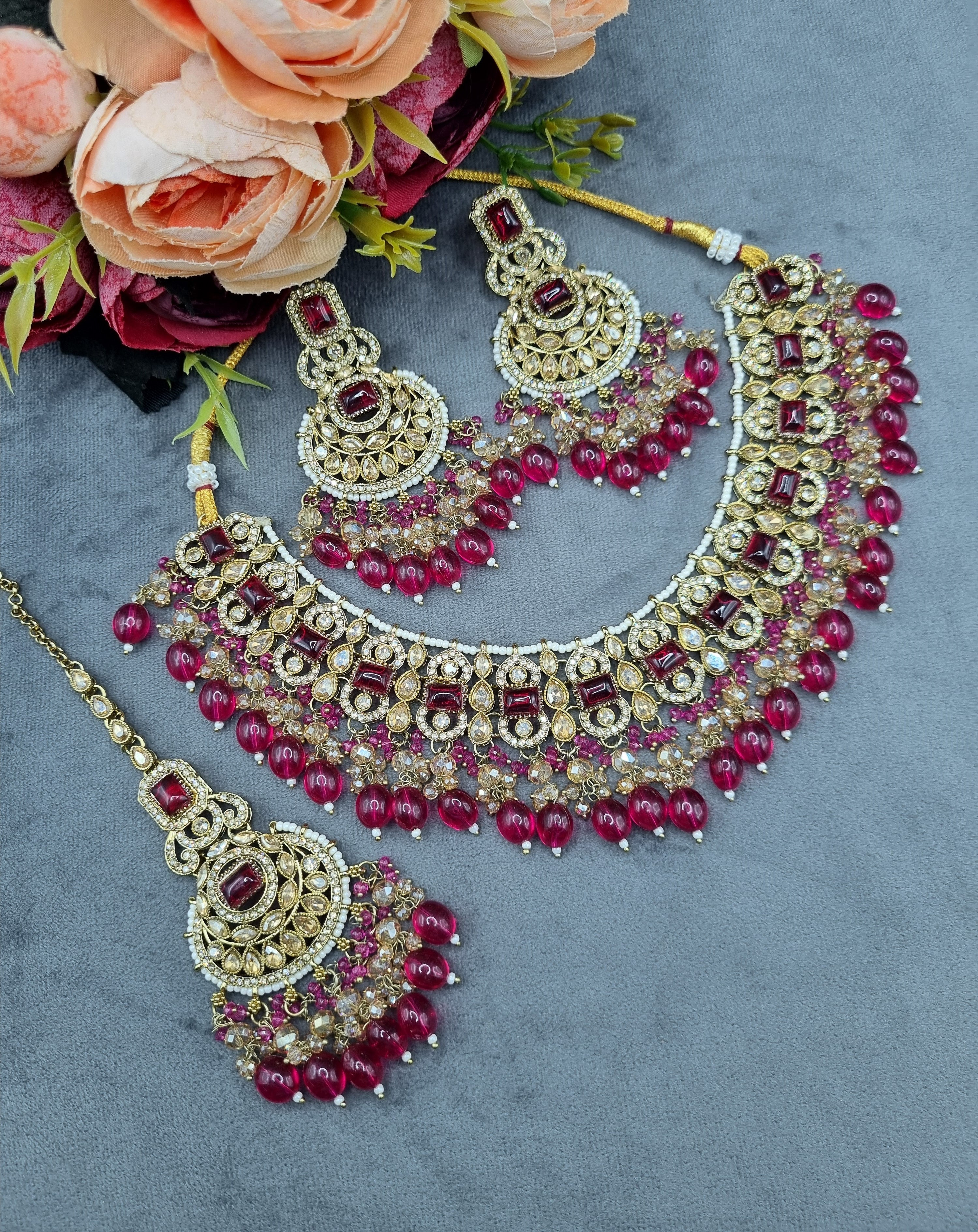 LAFZ Crystal Jewelry Set with Earrings & Maang Tikka - CK1693