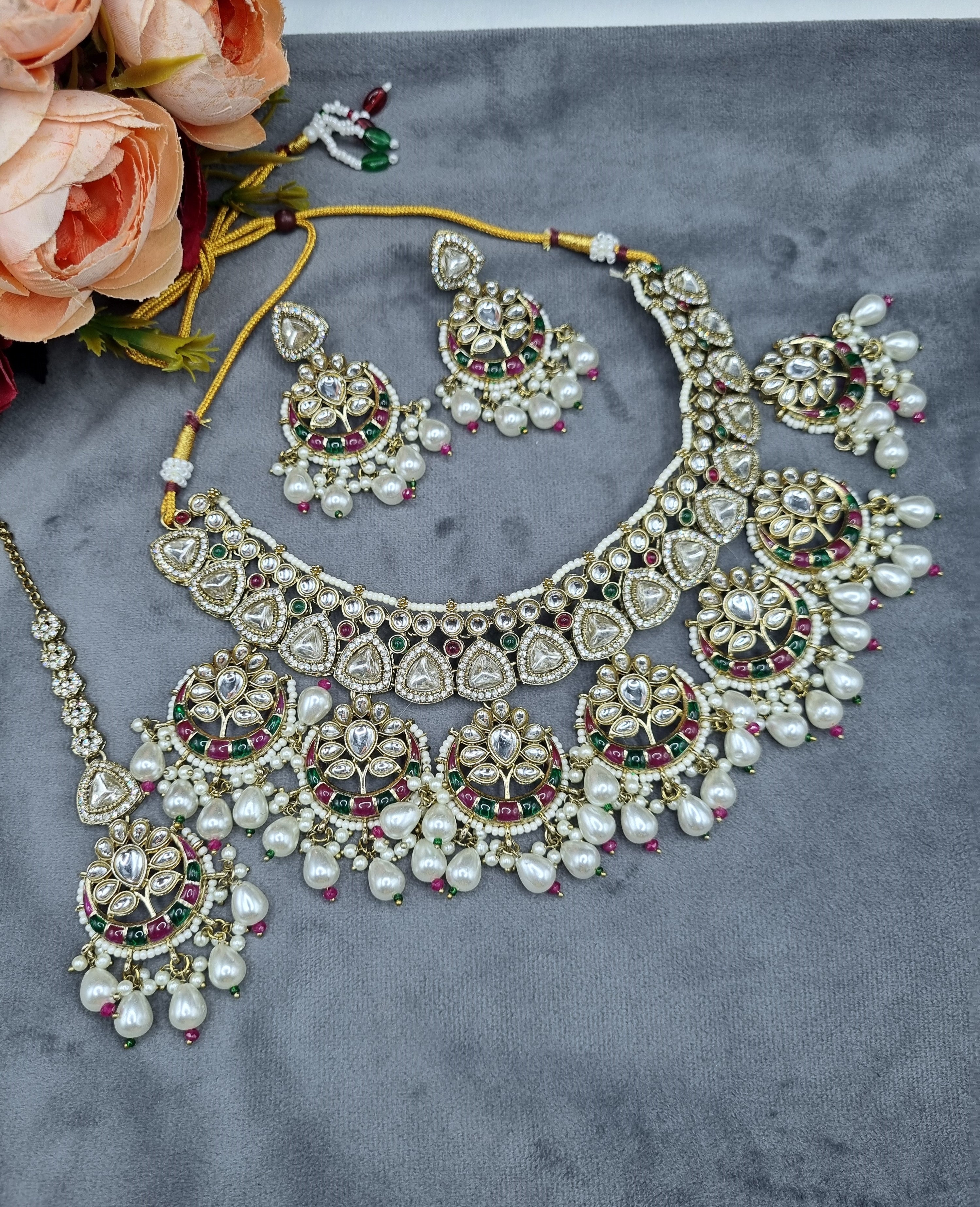 LAFZ Royal Chandbali & Pearl Bridal Jewelry Set with Earrings & Maang Tikka - CK1694
