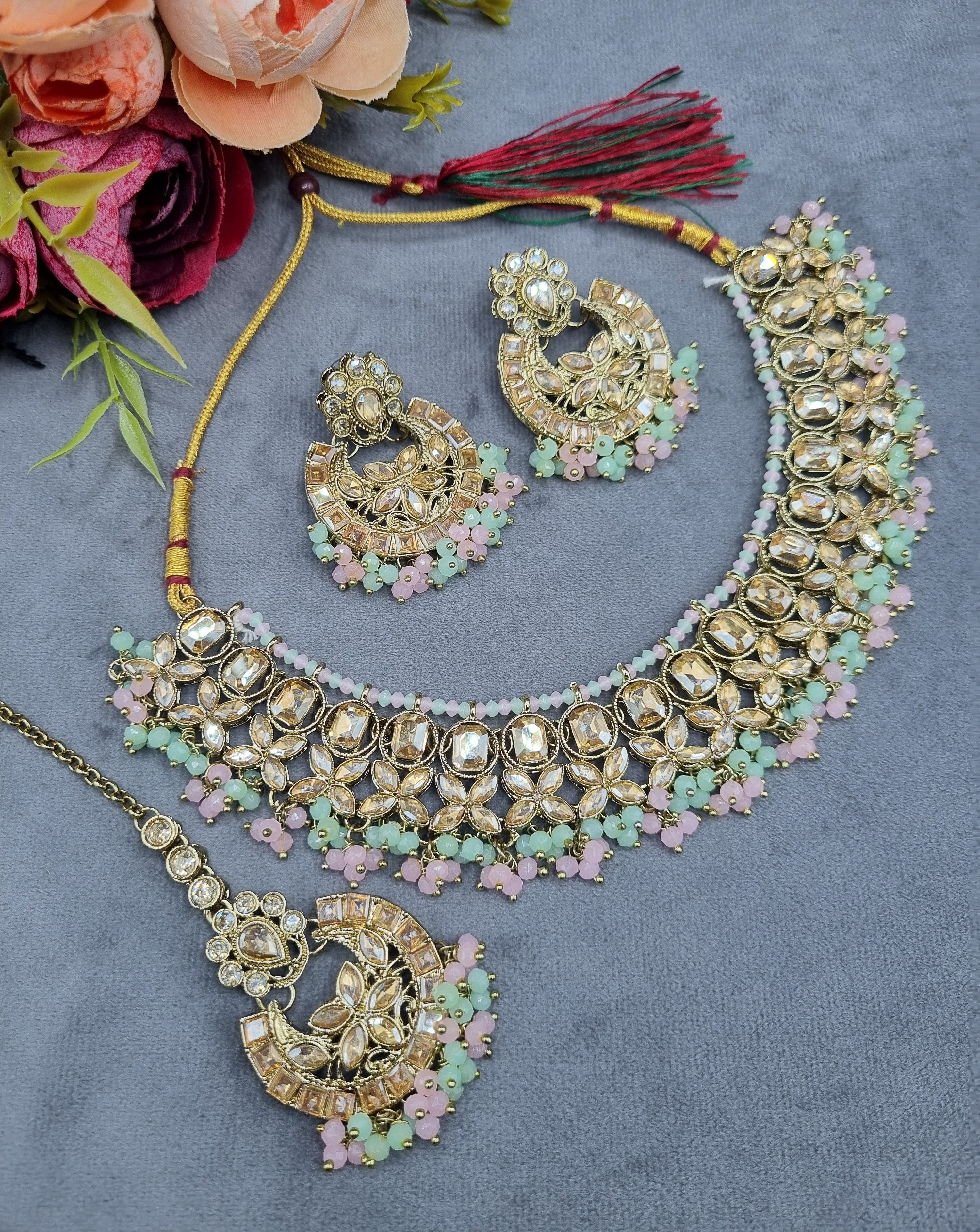 LAFZ Antique Gold Necklace Set with Earrings & Maangtikka - CK1695LCD