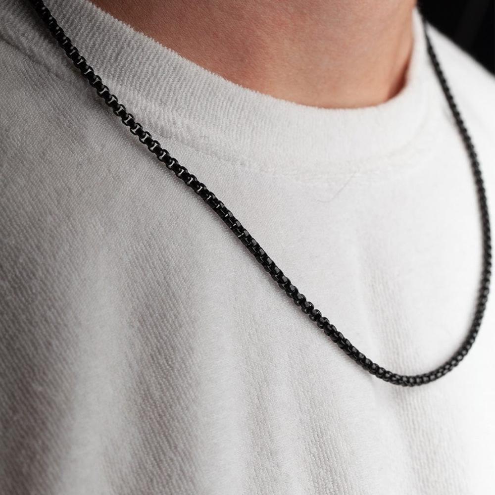 Mahi Black Silver Exclusive Box Chain for Men and Boys (CN1100234B)
