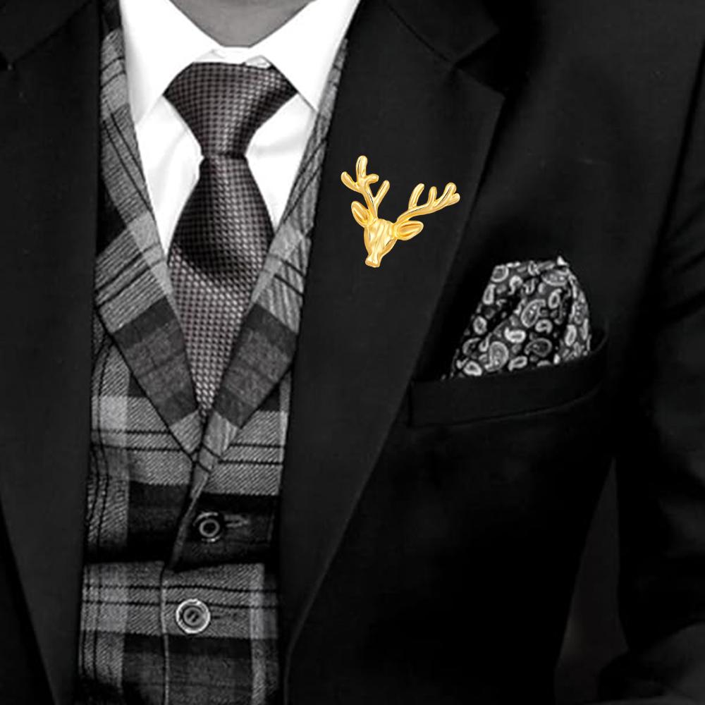 Mahi Combo of Deer-Face Shaped Wedding Brooch/Lapel Pin for Men (CO1105668M)