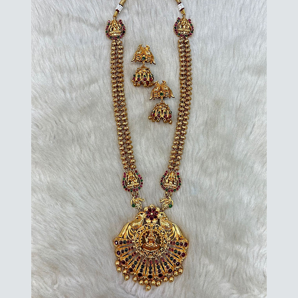 Tarangavi Copper Gold Plated Pota Stone Temple Necklace Set