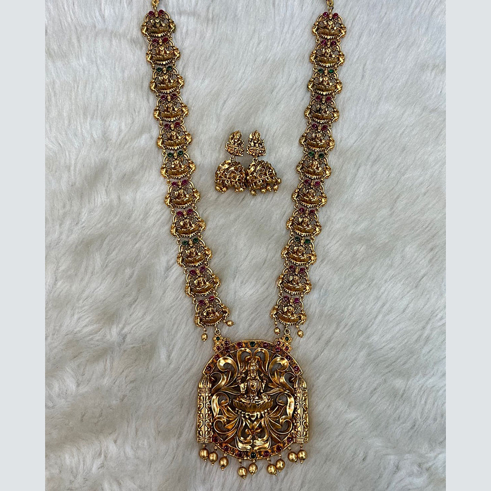 Tarangavi Copper Gold Plated Pota Stone Temple Necklace Set