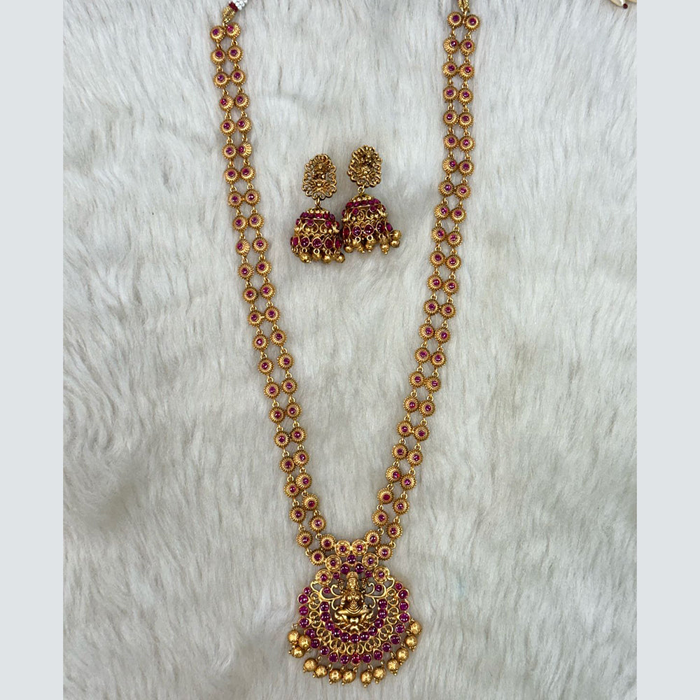 Tarangavi Copper Gold Plated Pota Stone Temple Necklace Set