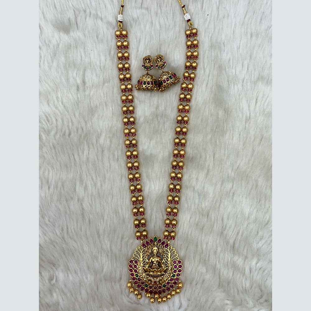 Tarangavi Copper Gold Plated Pota Stone Temple Necklace Set