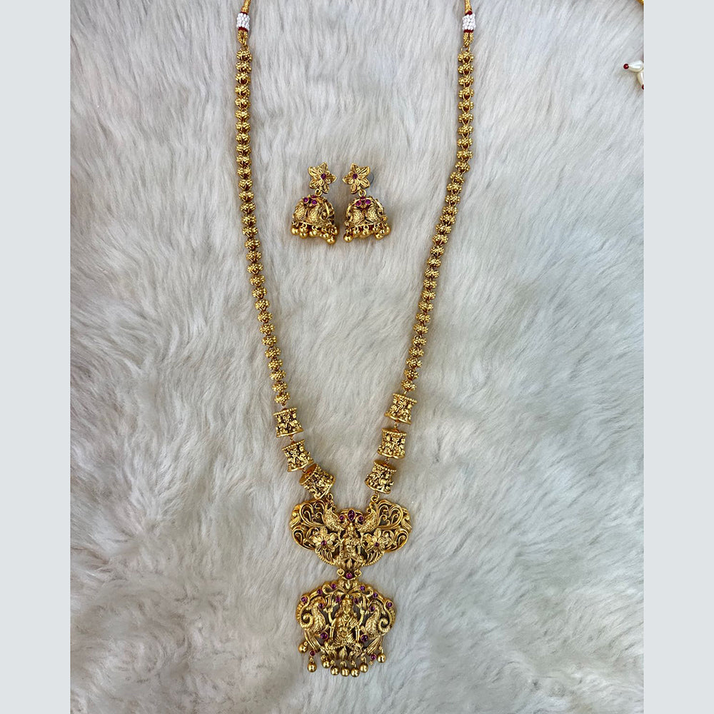 Tarangavi Copper Gold Plated Pota Stone Temple Necklace Set