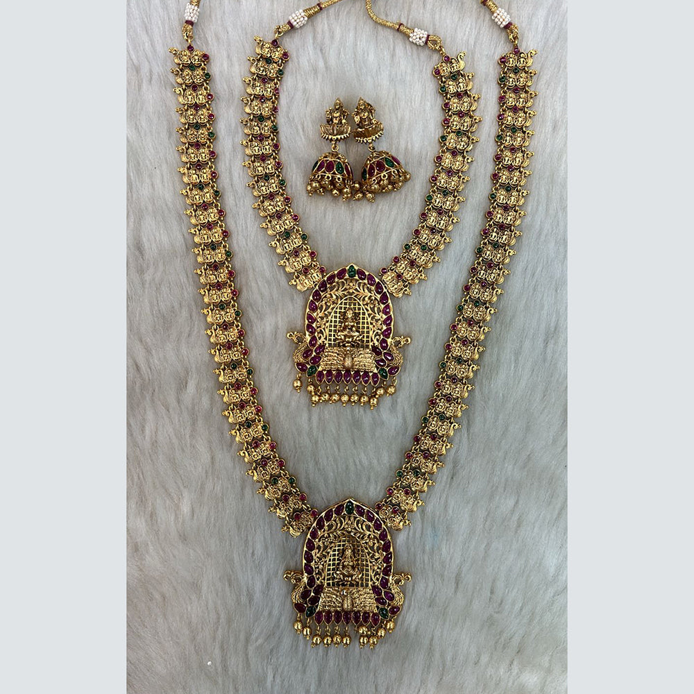 Tarangavi Copper Gold Plated Pota Stone Temple Necklace Combo