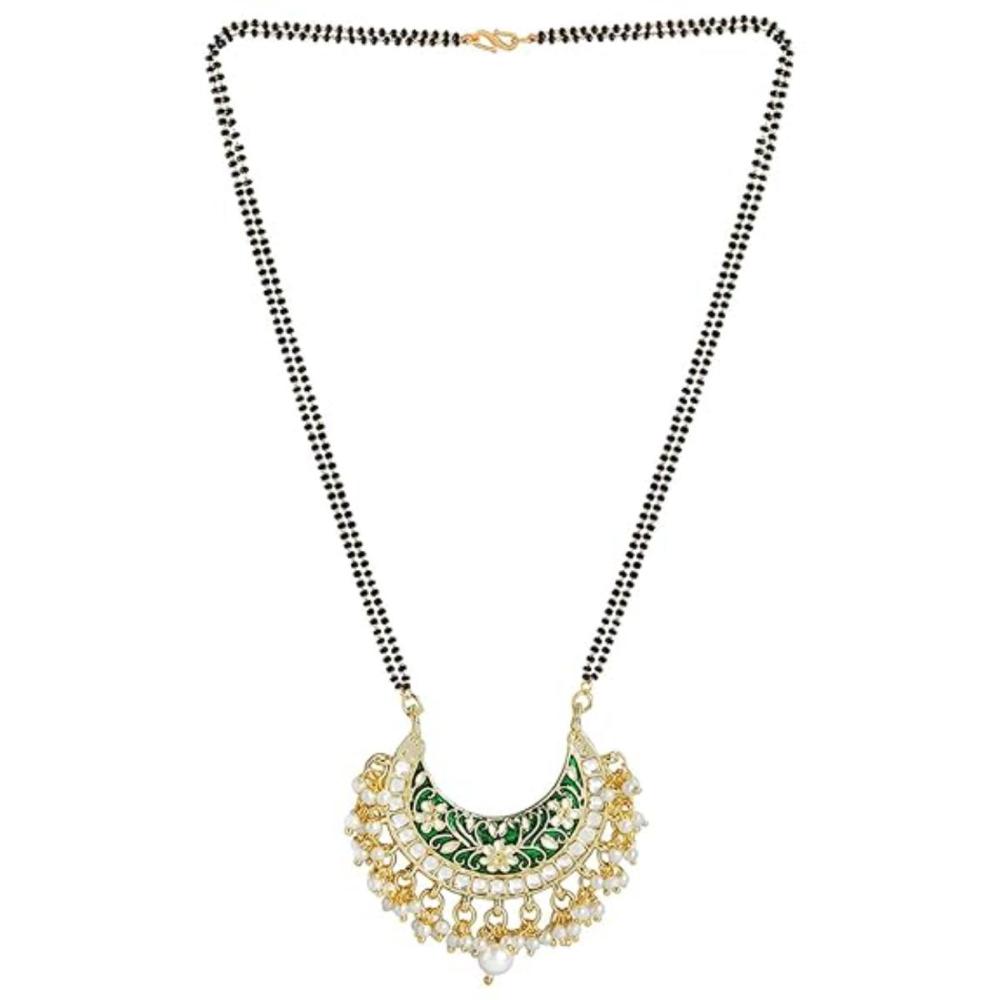 Etnico Gold Plated Traditional Meena Work Pearl Studded Pendant with Black Bead Chain Mangalsutra for Women (D083G)