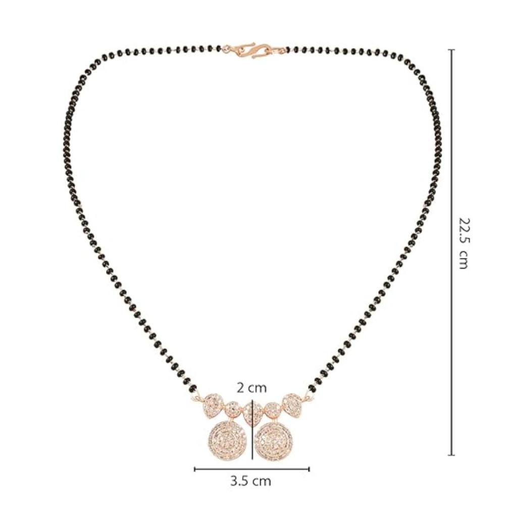 Etnico Rose Gold Plated Traditional Single Line American Diamond Pendant with Black Bead Chain Mangalsutra for Women (D105)