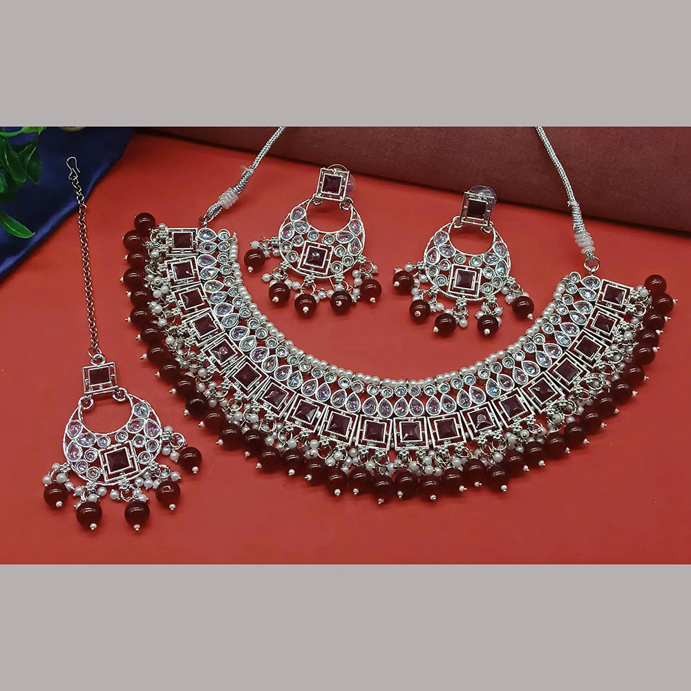 Knigght angel Silver Plated Crystal Stone Pearl And Beads Necklace Set