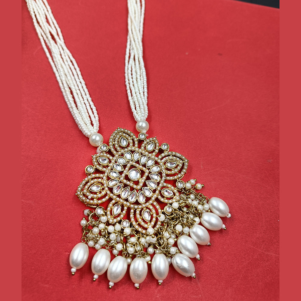 Gehana Mahal Gold Plated Kundan Stone And Pearls Long Necklace Set