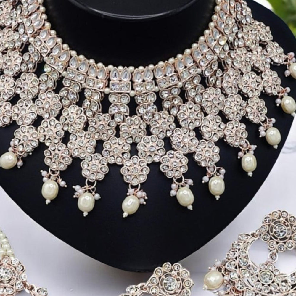 Gehana Mahal Gold Plated Austrian Stone And Pearl Choker Necklace Set