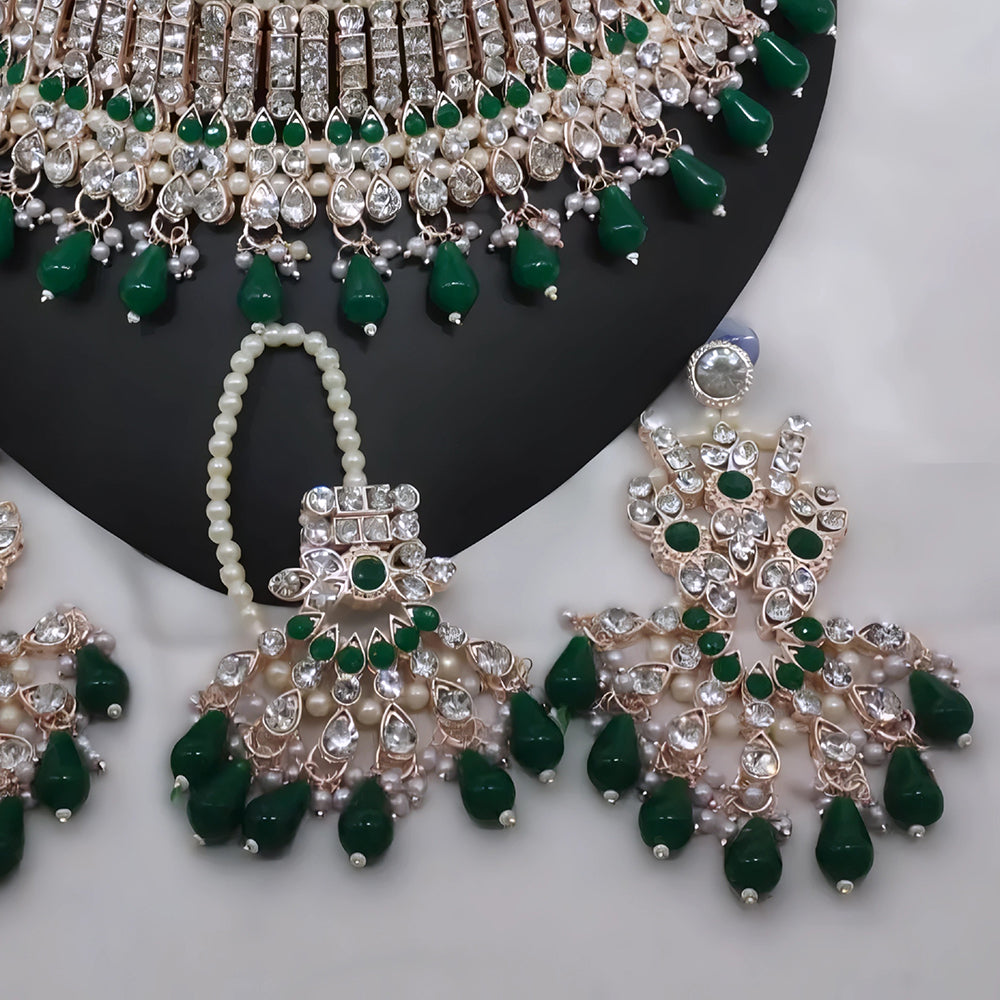 Gehana Mahal Gold Plated Austrian Stone And Pearl Choker Necklace Set