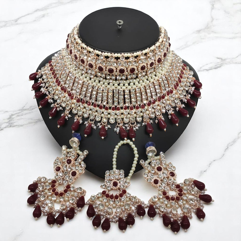 Gehana Mahal Gold Plated Austrian Stone And Pearl Choker Necklace Set