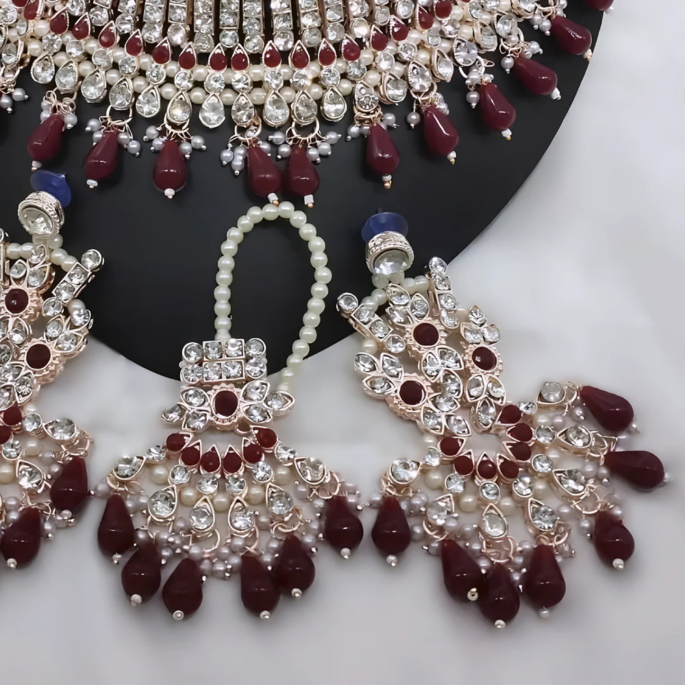 Gehana Mahal Gold Plated Austrian Stone And Pearl Choker Necklace Set