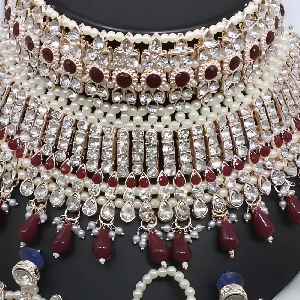 Gehana Mahal Gold Plated Austrian Stone And Pearl Choker Necklace Set