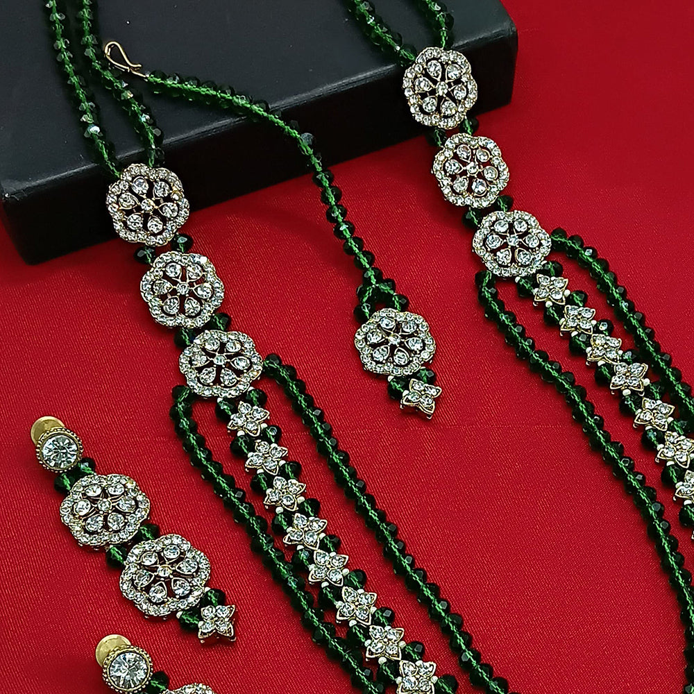 Gehana Mahal Gold Plated Austrian Stone And Pearl Long Necklace Set