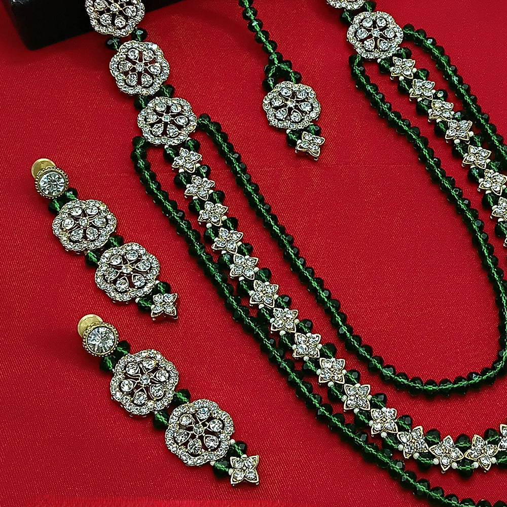 Gehana Mahal Gold Plated Austrian Stone And Pearl Long Necklace Set