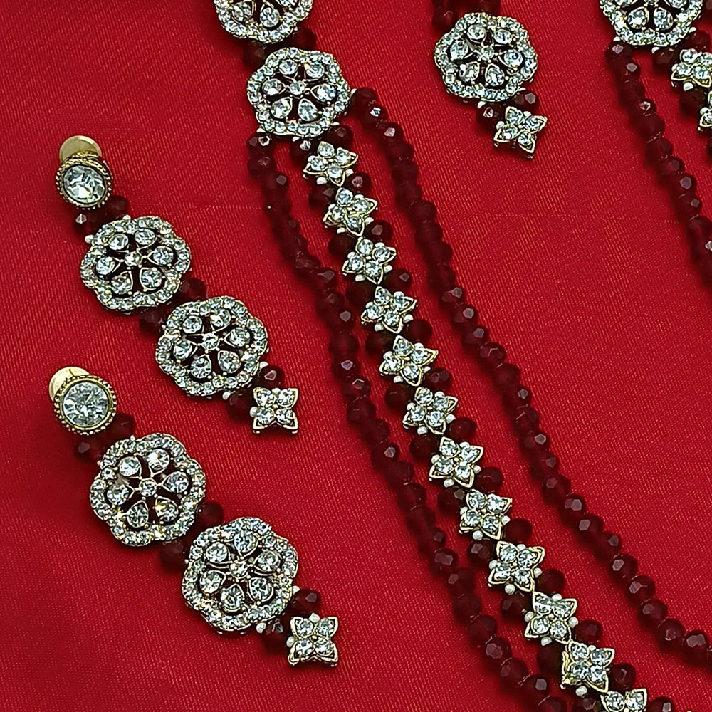 Gehana Mahal Gold Plated Austrian Stone And Pearl Long Necklace Set