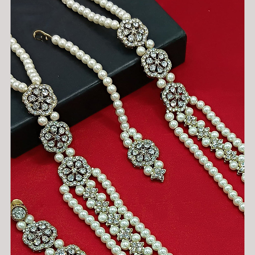 Gehana Mahal Gold Plated Austrian Stone And Pearl Long Necklace Set