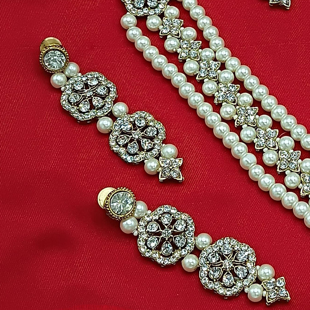 Gehana Mahal Gold Plated Austrian Stone And Pearl Long Necklace Set