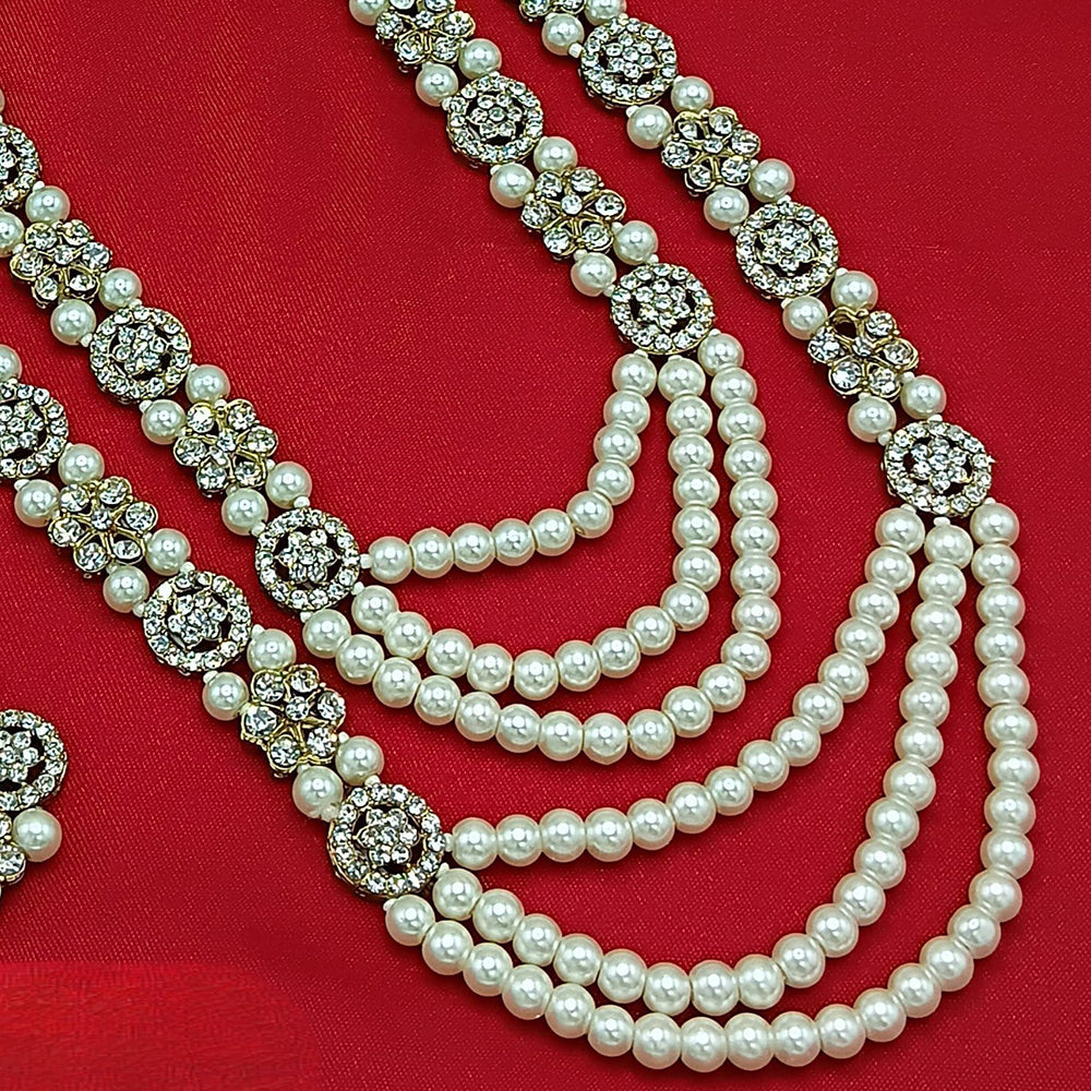 Gehana Mahal Gold Plated Austrian Stone And Pearl Long Necklace Set