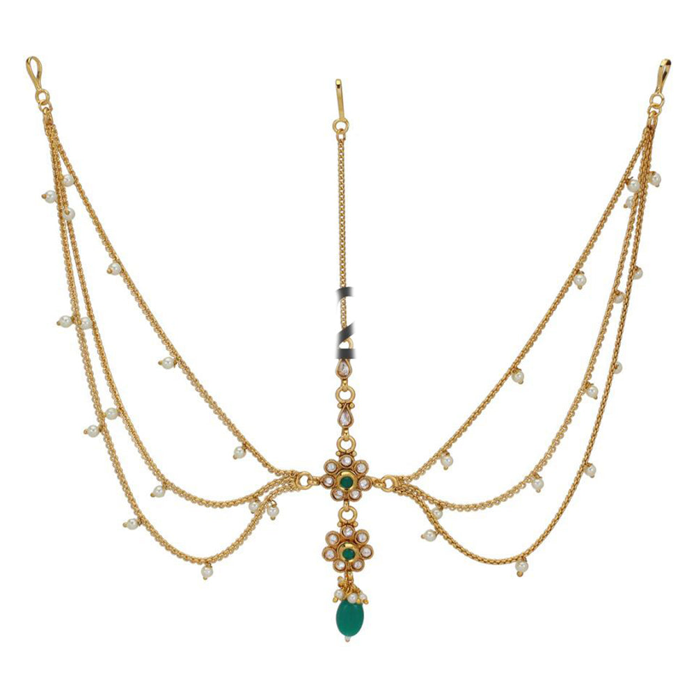 Rasmm Creations Gold Plated Austrian Stone And Pearls Damini Maangtikka