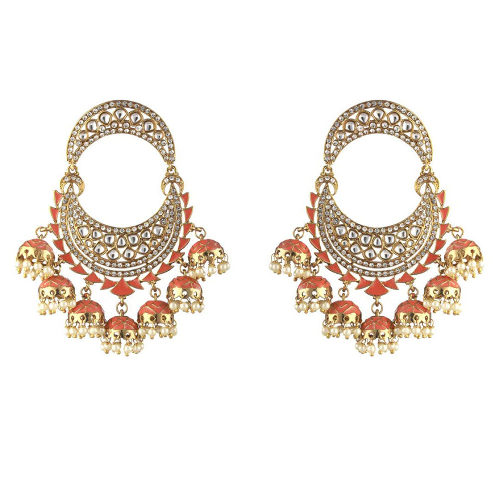 Rasmm Creations Gold Plated Pearl And Kundan Dangler Earrings