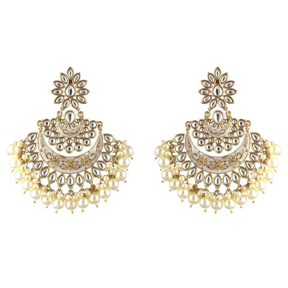 Rasmm Creations Gold Plated Pearl And Kundan Dangler Earrings