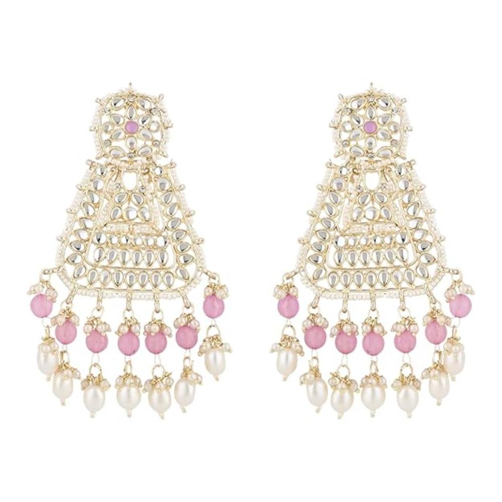 Etnico Gold Plated Traditional Kundan & Pearl Drop Dangle Earrings For Women (E2798Pu)