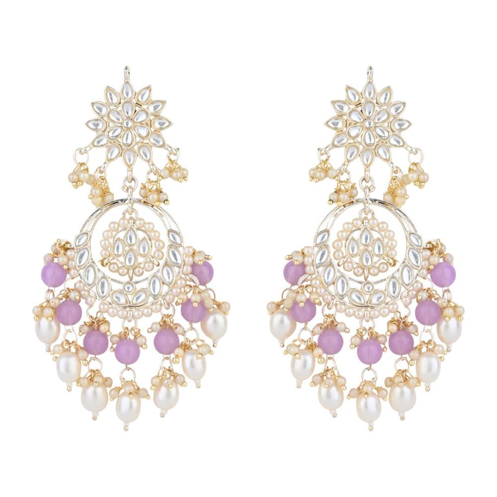 Etnico Gold Plated Traditional Kundan & Pearl Chandbali Earrings for Women (E2916Pu)