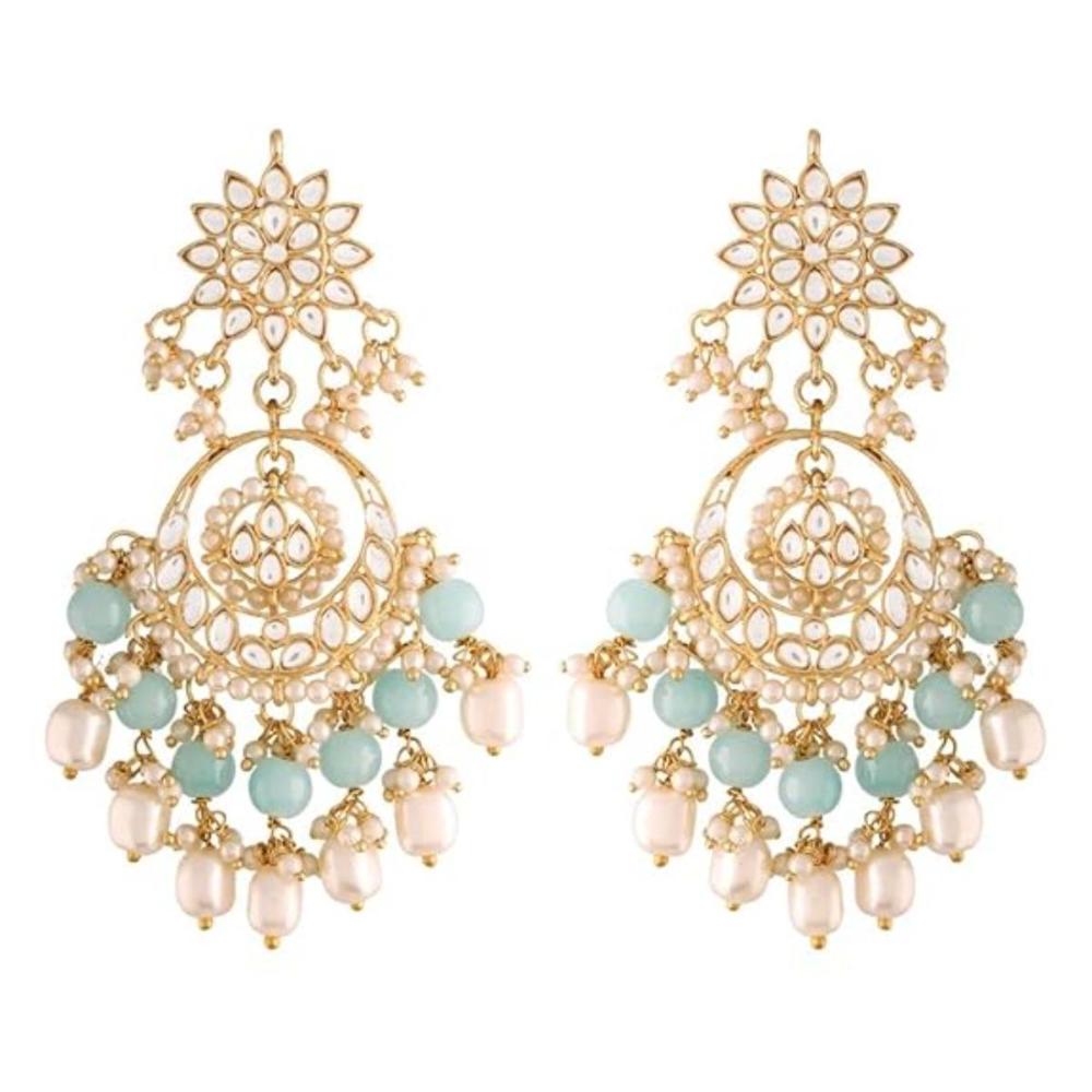 Etnico Gold Plated Traditional Kundan & Pearl Chandbali Earrings for Women (E2916Sb)