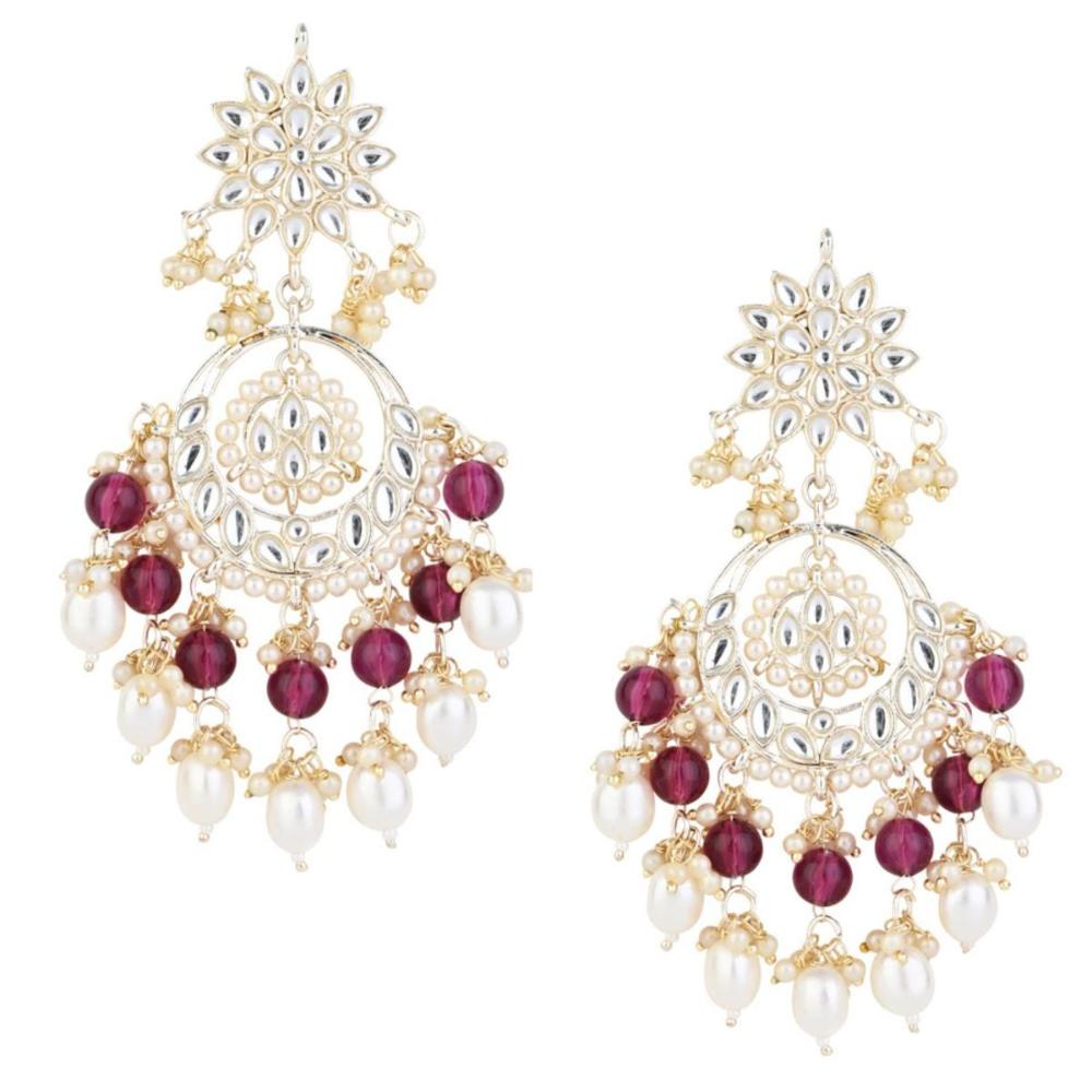 Etnico Gold Plated Traditional Kundan & Pearl Chandbali Earrings for Women (E2916Wi)