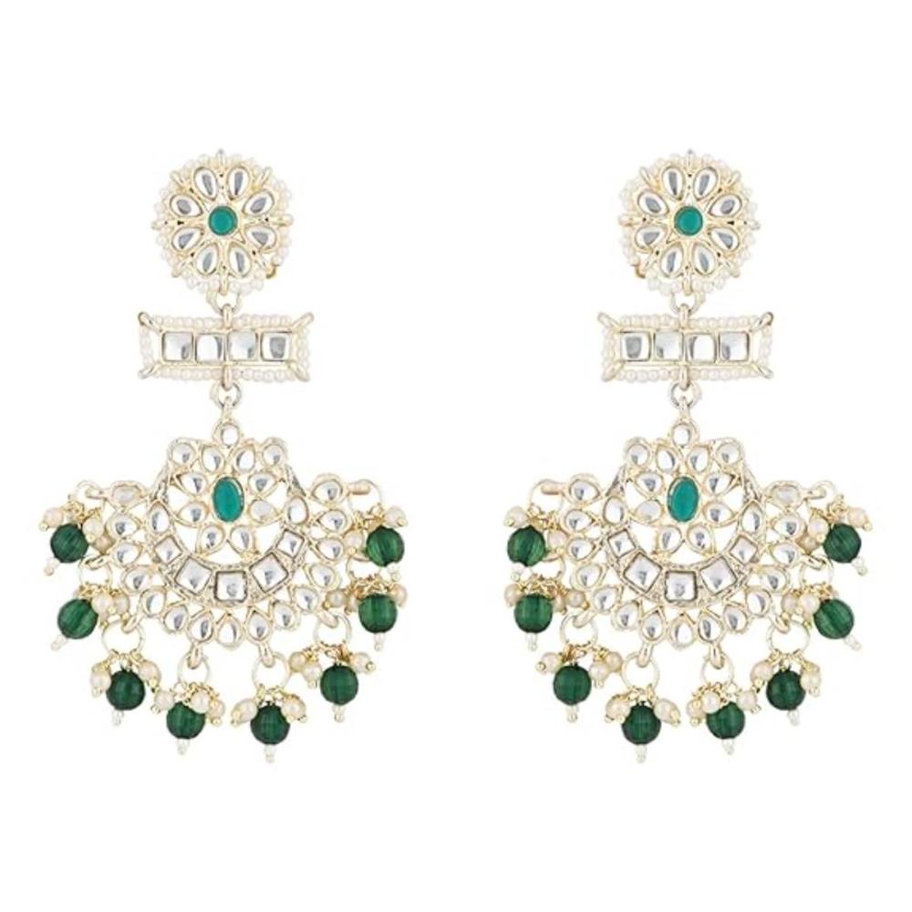 Etnico Gold Plated Traditional Kundan & Pearl Chandbali Earrings For Women (E2927G)